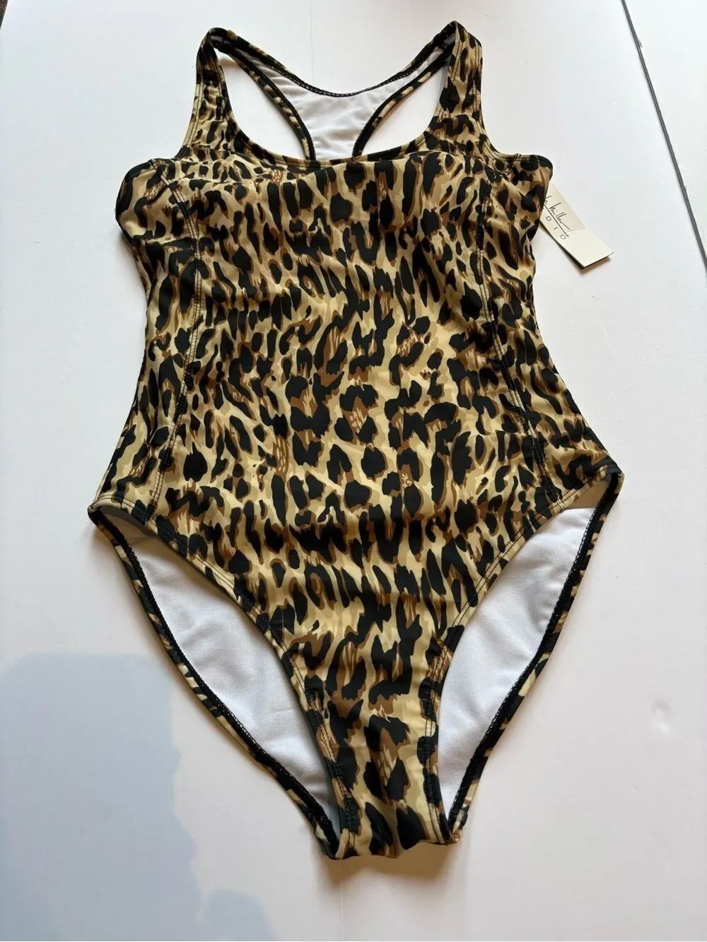 Nicole Miller Women's Bronze Leopard Print One-Piece Swimsuit NWT Size Small